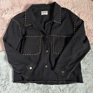 Vigoss black studded trim denim jacket shacket